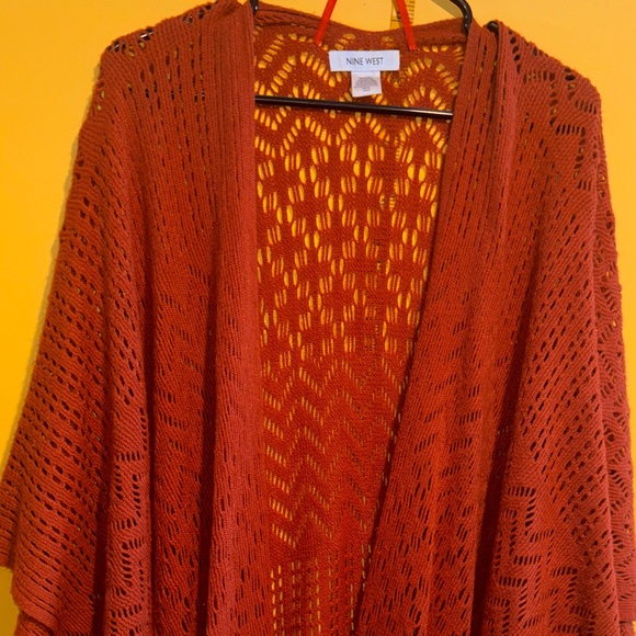 Nine West Rust Open Knit Poncho - Picture 3 of 7